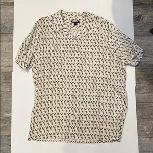 Express Cream and Gray Geometric Men's Shirt